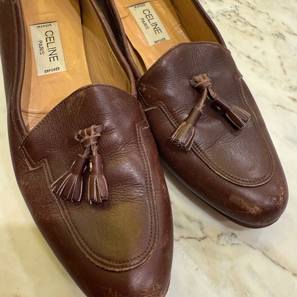 Celine Dark Brown Women’s Leather Tassel Loafers 37.5 Vintage! - Picture 6 of 7